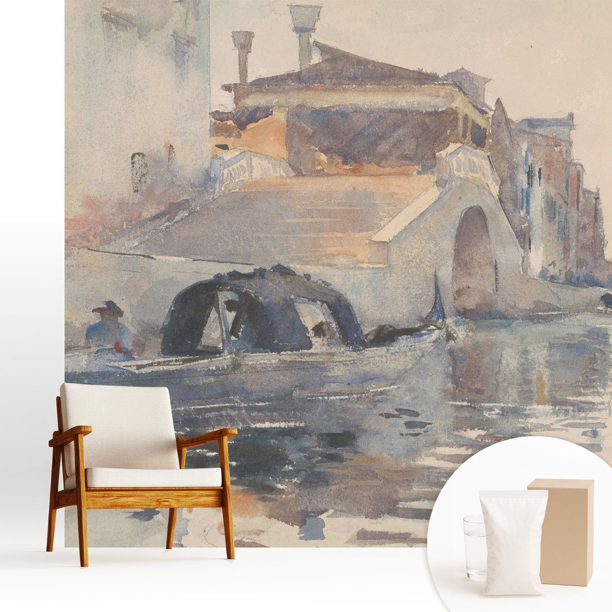 Wallfluent Fotobehang - Beige Vliesbehang - 250x250 cm - Venetiaanse Harmonie Fotobehang Vlies - Hal behang Landschappen - Muurschildering - Woonkamer behang