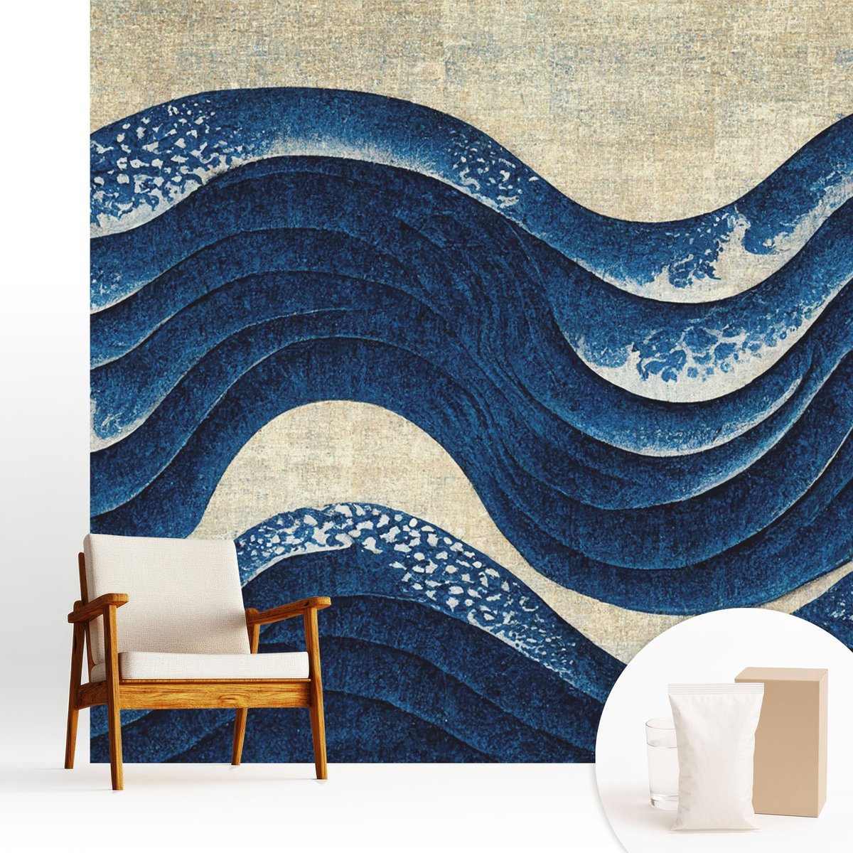Wallfluent Fotobehang - Marine Vliesbehang - 250x250 cm - Oceanische Vormen Fotobehang Vlies - Hal behang Abstractie - Muurschildering - Woonkamer behang