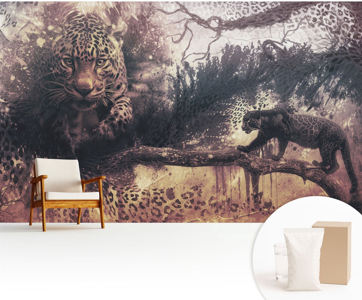 Wallfluent Fotobehang - Bruin Vliesbehang - 416x254 cm - Bosthema Muurschildering - Gang behang Dieren - Fotobehang Vlies - Slaapkamer behang