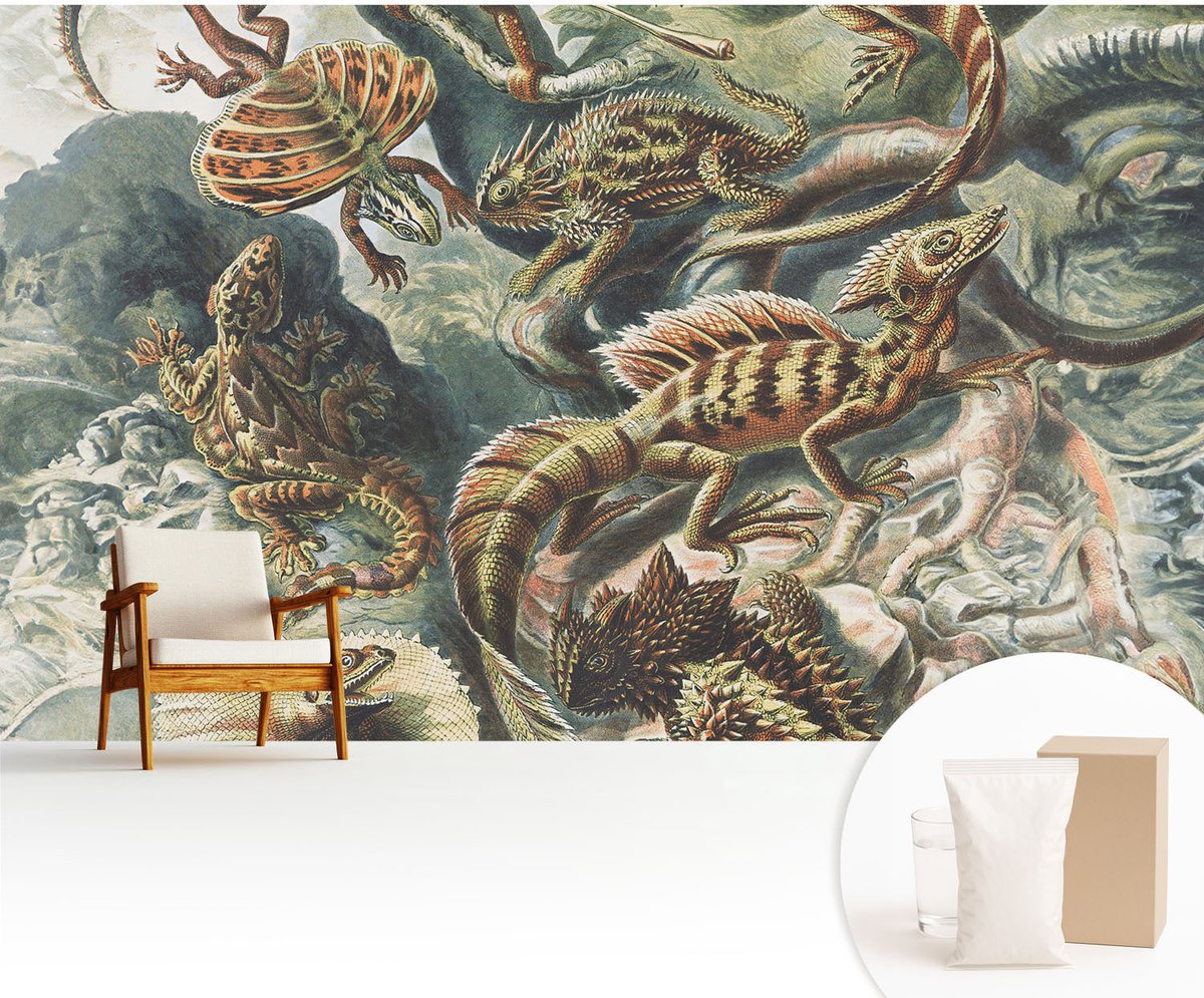Wallfluent Fotobehang - Zwart Vliesbehang - 416x254 cm - Exotische Reptielen Fotobehang Vlies - Hal behang Dieren - Muurschildering - Hal behang