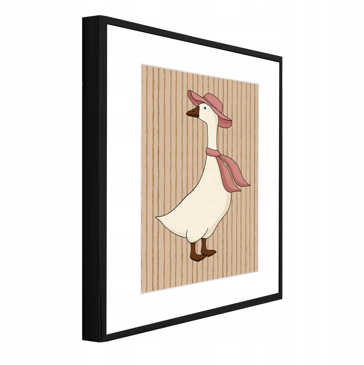 WALLARENA Schilderij met reliëf en passe-partout 40x30 cm - zwarte lijst - vintage gans met strepen - wanddecoratie voor woonkamer en slaapkamer Beige