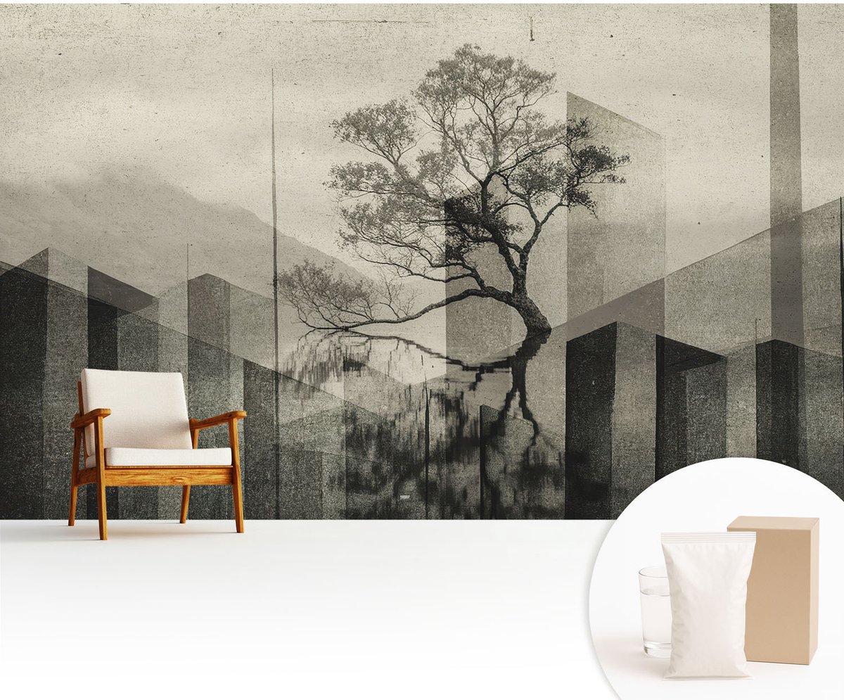 Wallfluent Fotobehang - Zwart Vliesbehang - 416x254 cm - Rauwe Elegantie Fotobehang Vlies - Woonkamer behang Deel - Muurschildering - Woonkamer behang