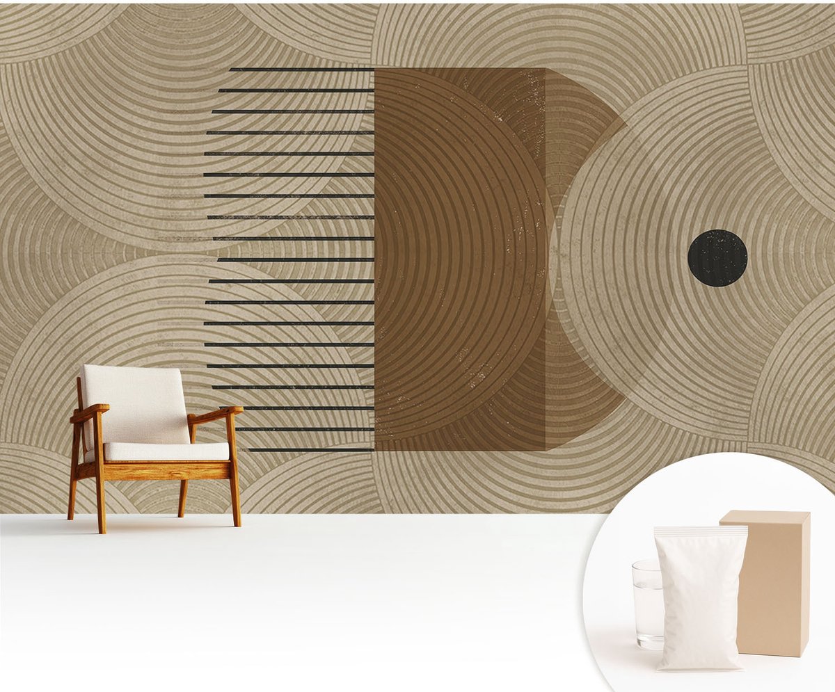 Wallfluent Fotobehang - Beige Vliesbehang - 416x254 cm - Geometrie Van Harmonie Muurschildering - Gang behang Achtergronden En Patronen - Fotobehang Vlies - Gang behang
