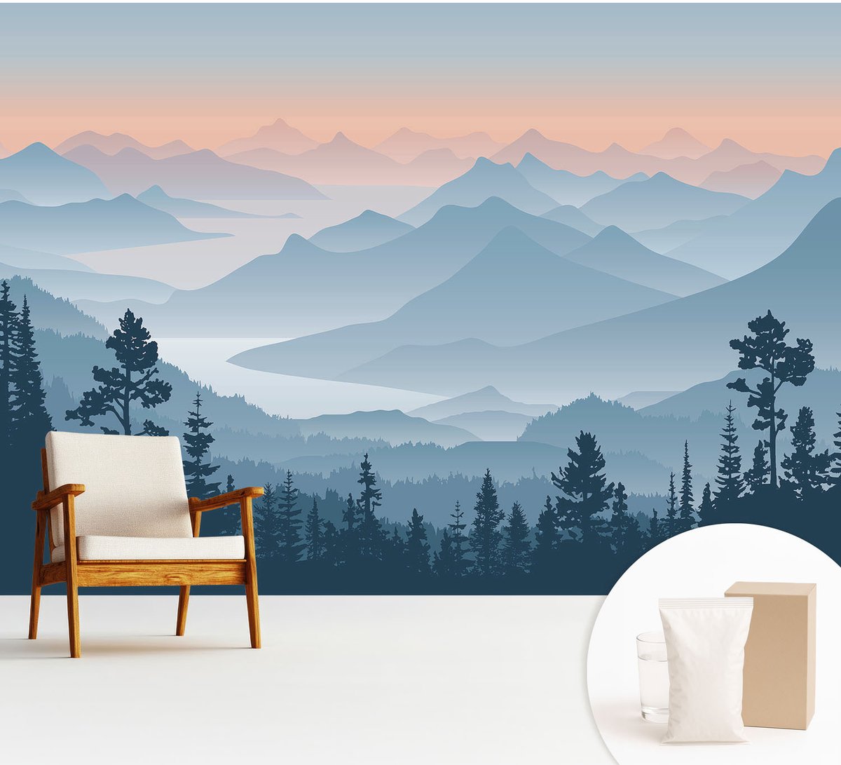 Wallfluent Fotobehang - Zwart Vliesbehang - 312x219 cm - Bergpanorama Fotobehang Vlies - Woonkamer behang Landschappen - Muurschildering - Woonkamer behang