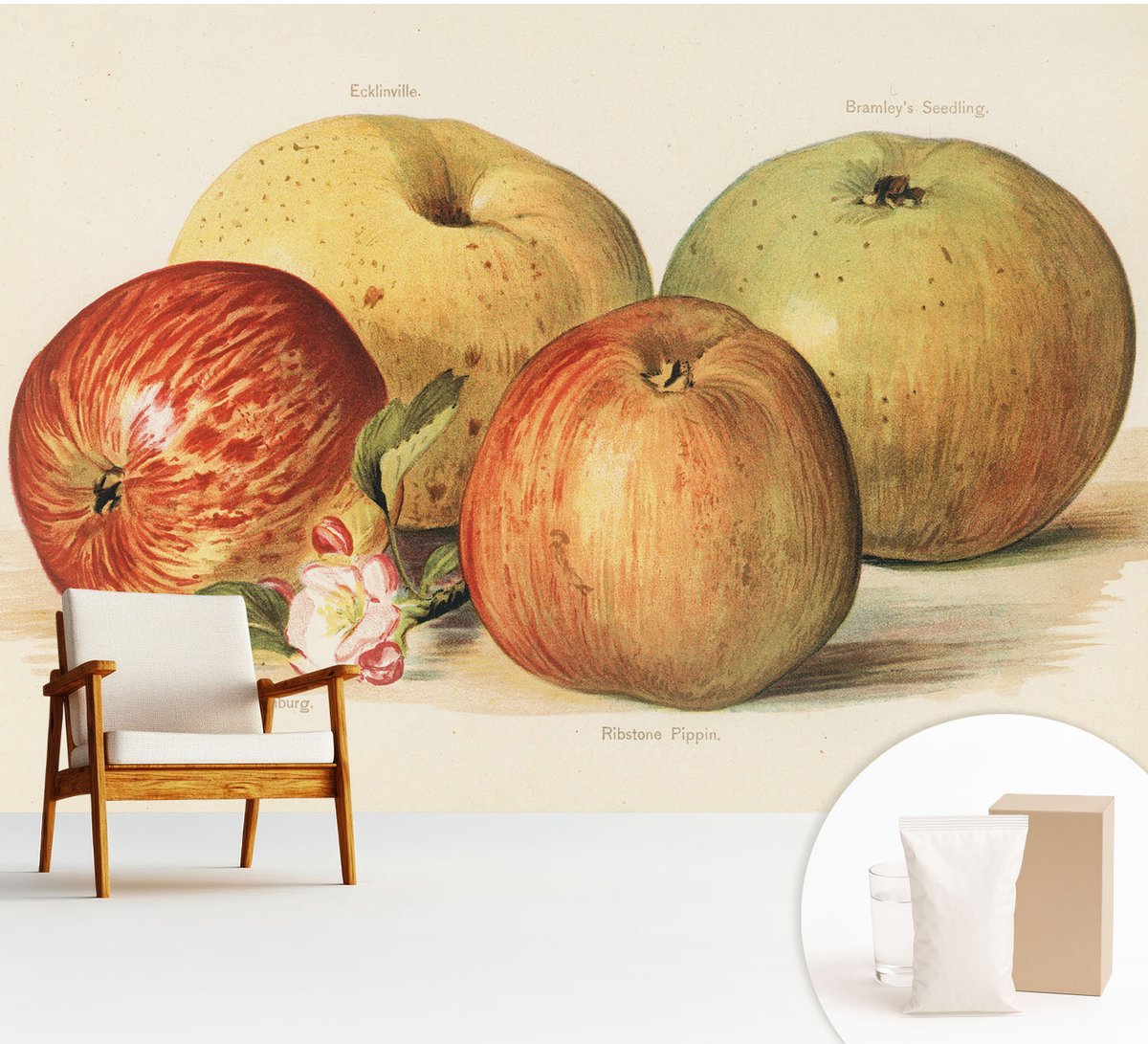 Wallfluent Fotobehang - Geel Vliesbehang - 312x219 cm - Appelbloesems Muurschildering - Slaapkamer behang Voedsel - Fotobehang Vlies - Slaapkamer behang