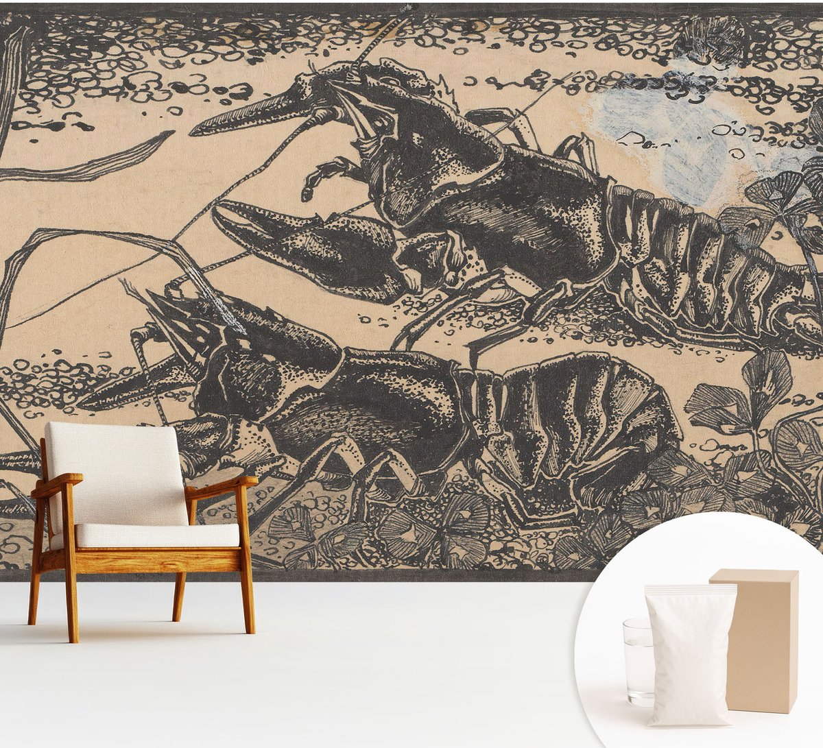 Wallfluent Fotobehang - Zwart Vliesbehang - 312x219 cm - Waterkreeft Muurschildering - Slaapkamer behang Dieren - Fotobehang Vlies - Slaapkamer behang