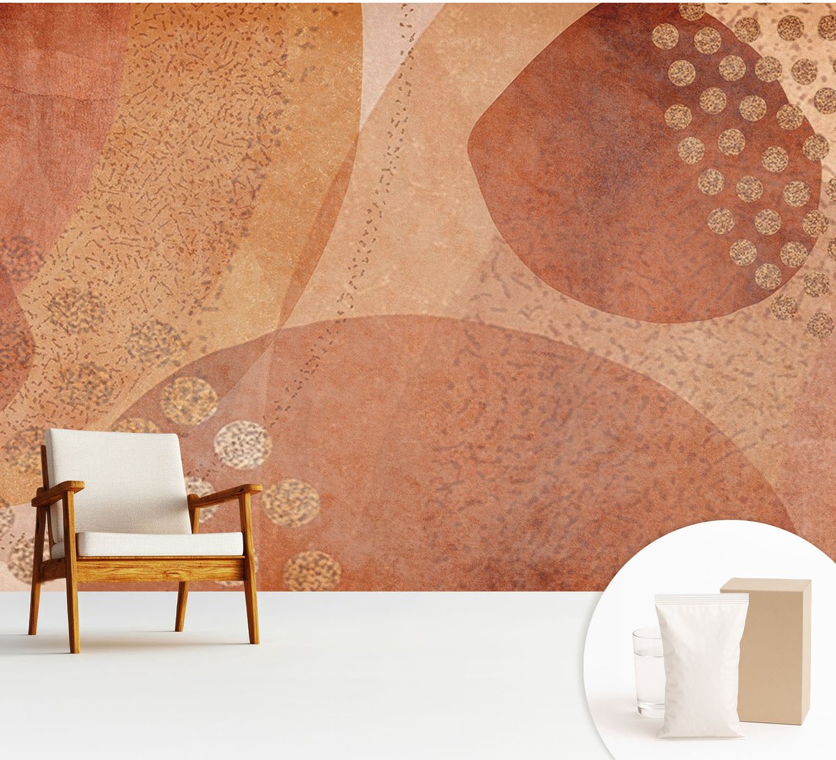 Wallfluent Fotobehang - Bruin Vliesbehang - 312x219 cm - Aardse Composities Fotobehang Vlies - Woonkamer behang Abstractie - Muurschildering - Hal behang