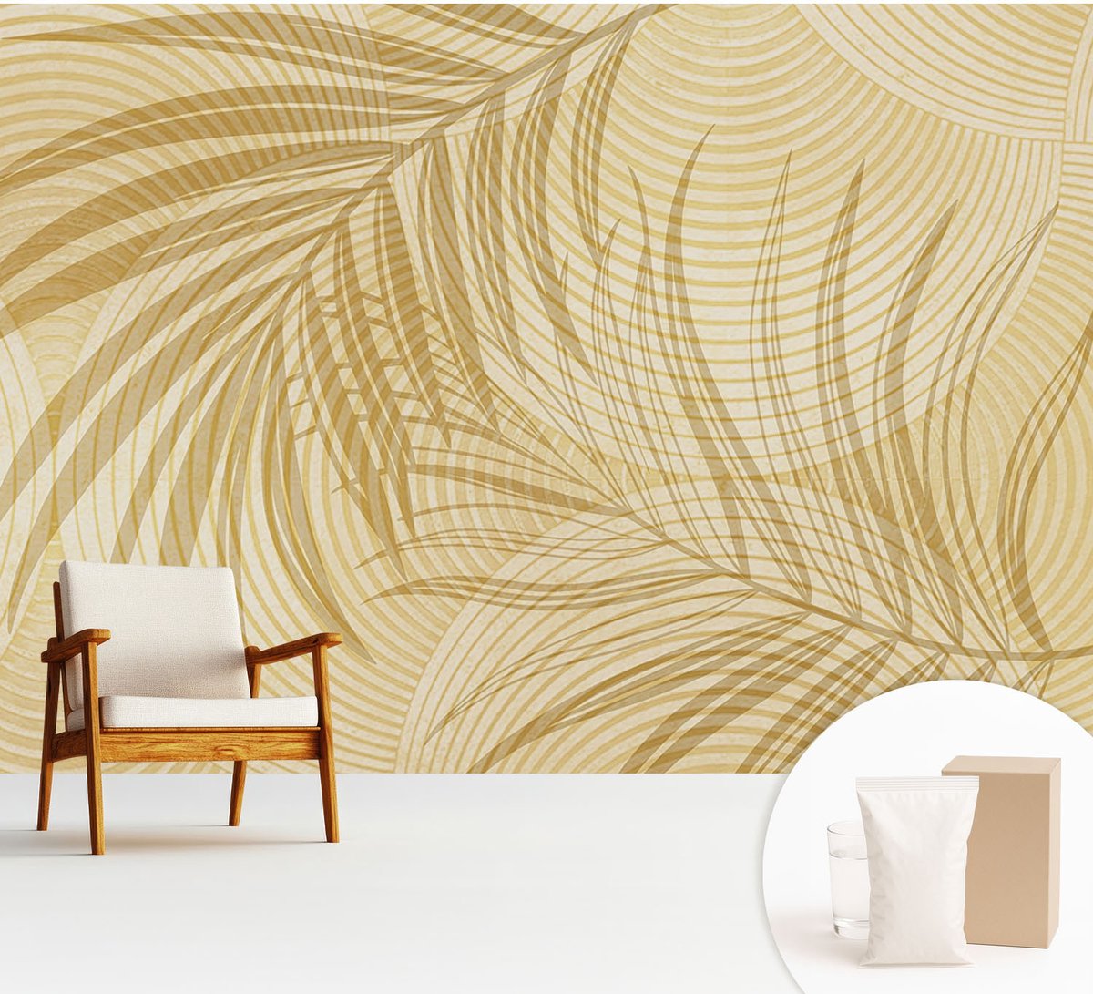 Wallfluent Fotobehang - Beige Vliesbehang - 312x219 cm - Tropische Elegantie Muurschildering - Slaapkamer behang Achtergronden En Patronen - Fotobehang Vlies - Slaapkamer behang