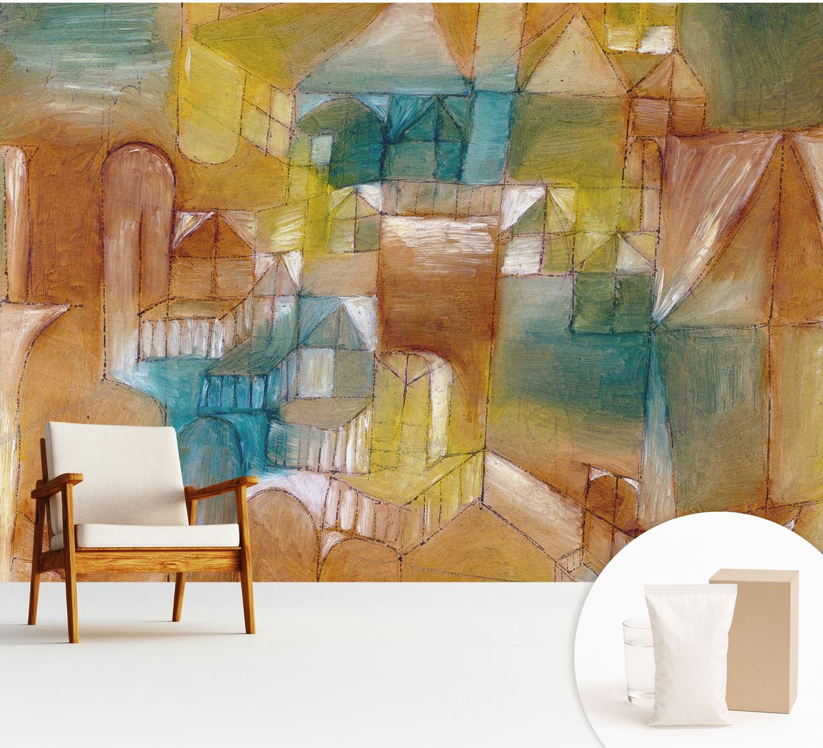 Wallfluent Fotobehang - Bruin Vliesbehang - 312x219 cm - Geometrische Structuren Muurschildering - Slaapkamer behang Abstractie - Fotobehang Vlies - Gang behang