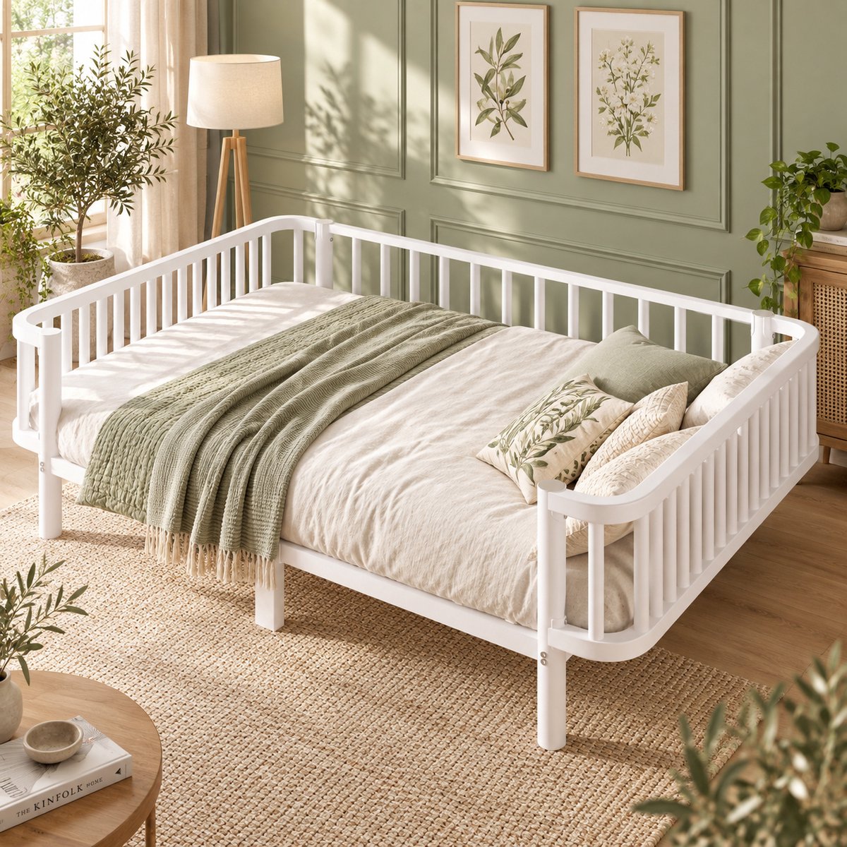 Welltin Tweepersoonsbed 140x200 cm - Slaapbank - Vloerbed - Metalen bedframe - Met Lattenbodem - Bespaar ruimte - Stevig en duurzaam - Scandinavisch design - Wit