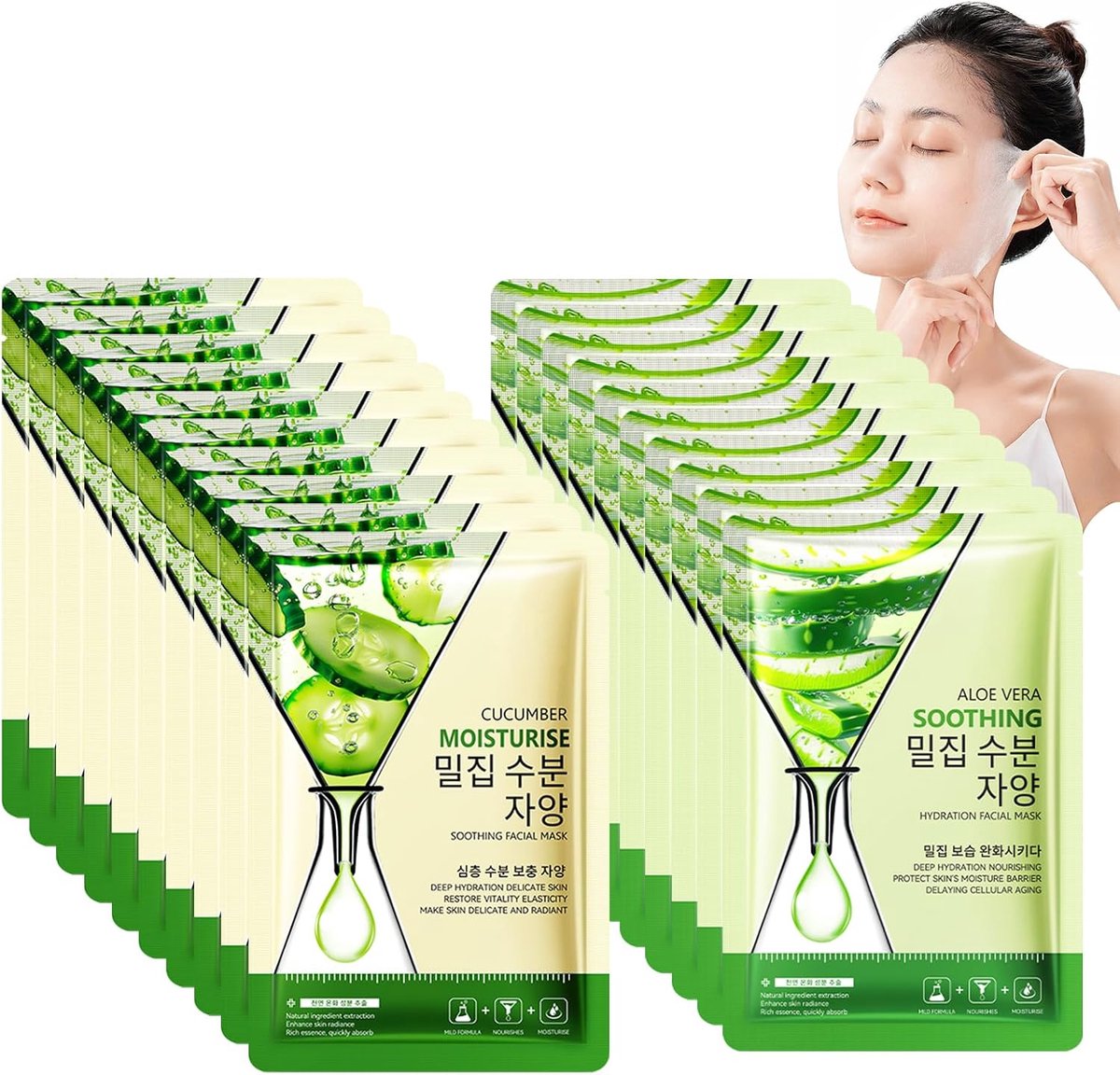 Mask, Aloë Vera Gezichtsmasker, 20 stuks, vochtinbrengend masker, beauty, schoonheid en huidverzorging, verbetert de huidverzorging