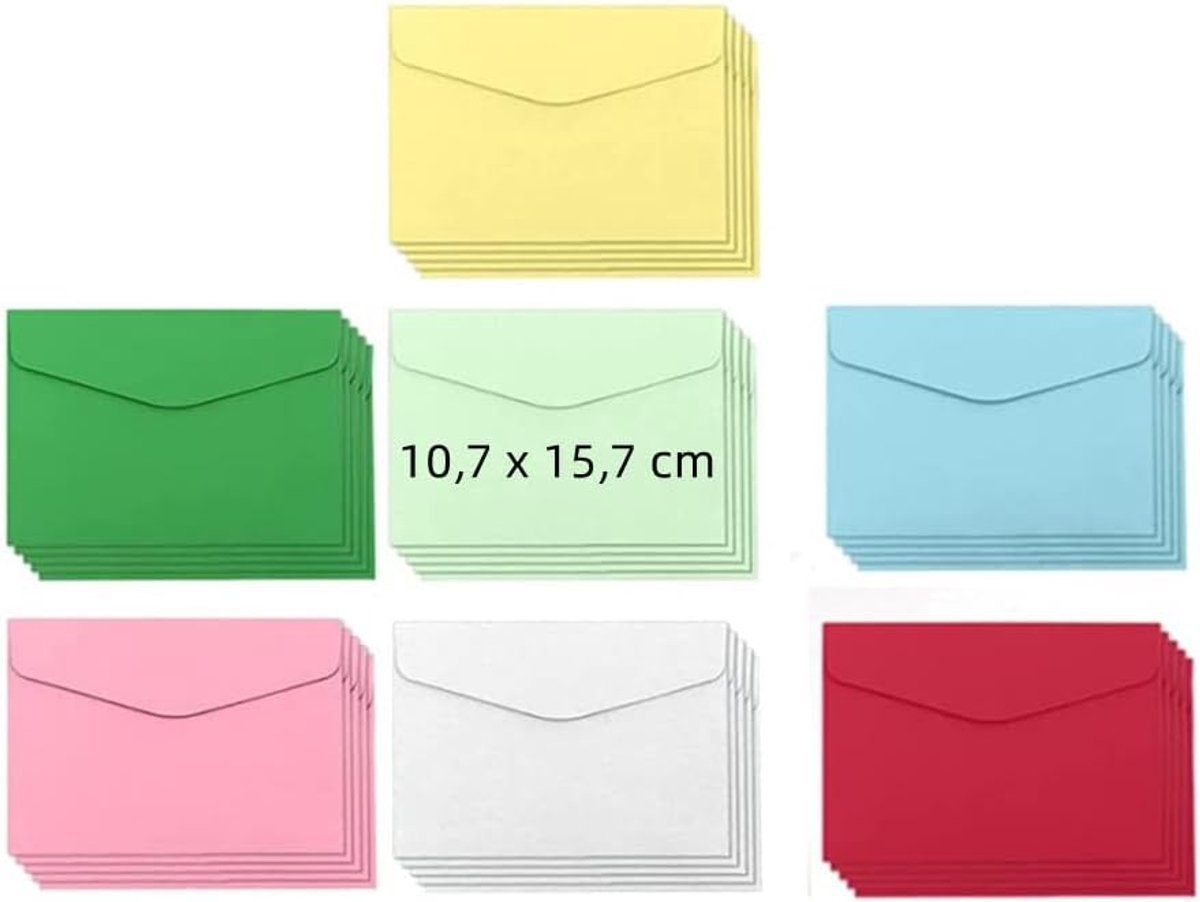 70 stuks kleurrijke enveloppen in 7 verschillende kleuren, als set in formaat, nat klevend, ideaal voor knutselen, Kerstmis of als cadeau-idee voor kaarten (10,7 x 15,7 cm)