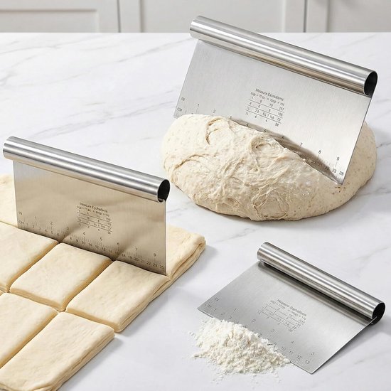 3 stuks, roestvrij staal, 15/20/25 cm, deegsnijder met meetschaal, deegkaart, set, deegspatel, pizza, deegschraper, kookschep, groenteschep, keukenspatel, keukenspatel — afbeelding 5