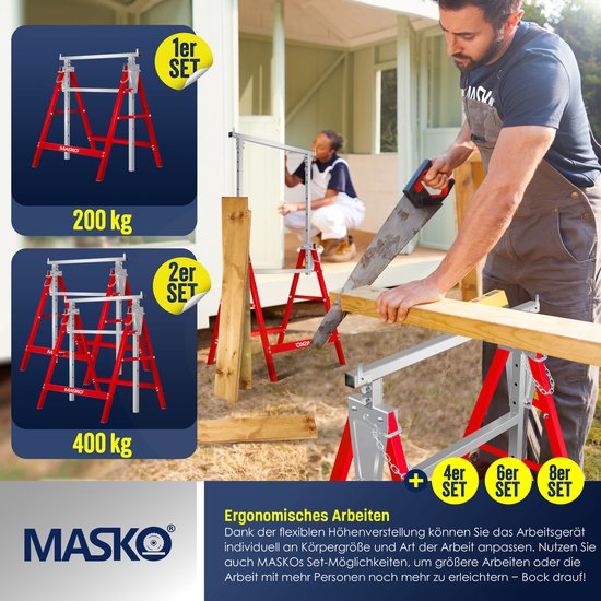 MASKO® Telescopische schraag - Belastbaar tot 200 kg - Verstelbaar 80-130 cm - 8-delig - Zilver/rood — afbeelding 2