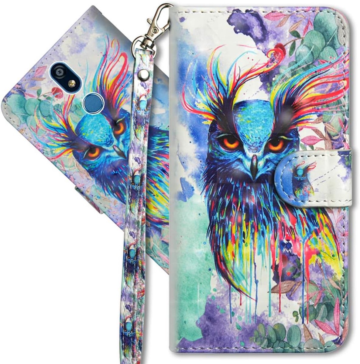 K40 mobiele telefoonhoes, lederen beschermhoes portefeuille hoes flip case 3D patroon cover met kaartenvak magnetische hoes voor LG K40., B PU Peacock Flower Series 6