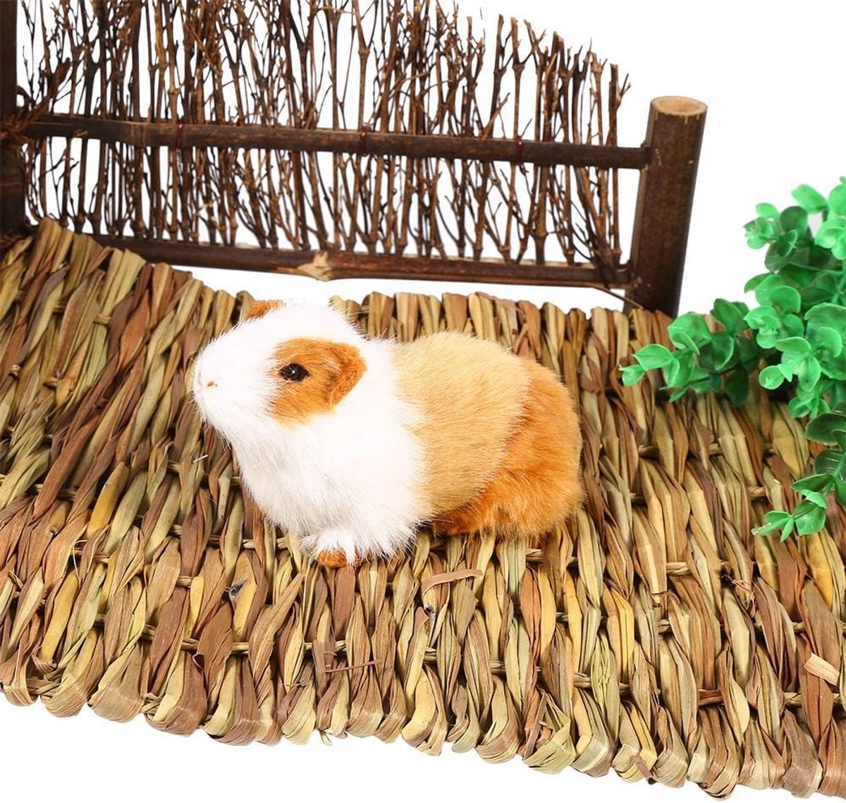 Hamsterbed, geweven, natuur, tapijt voor kleine dieren, beschermt het huisdier, kauwspeelgoed voor hamsters, huisdieren, konijnen, egels en varken (L)