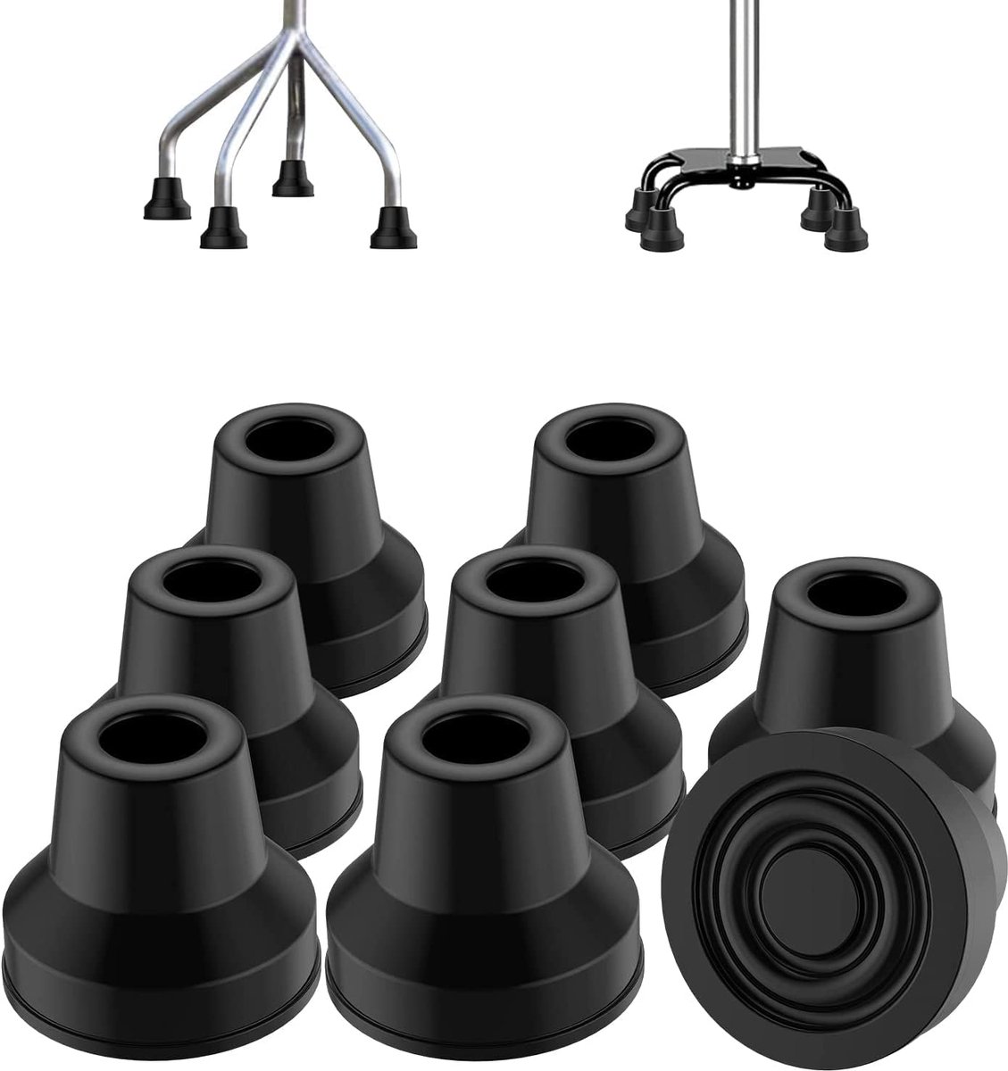 Antislip-wandelstokdoppen, set van 8 rubberen doppen, versterkte vervangingsdoppen voor wandelstokken en loopstokken, diameter 13 mm, zwart