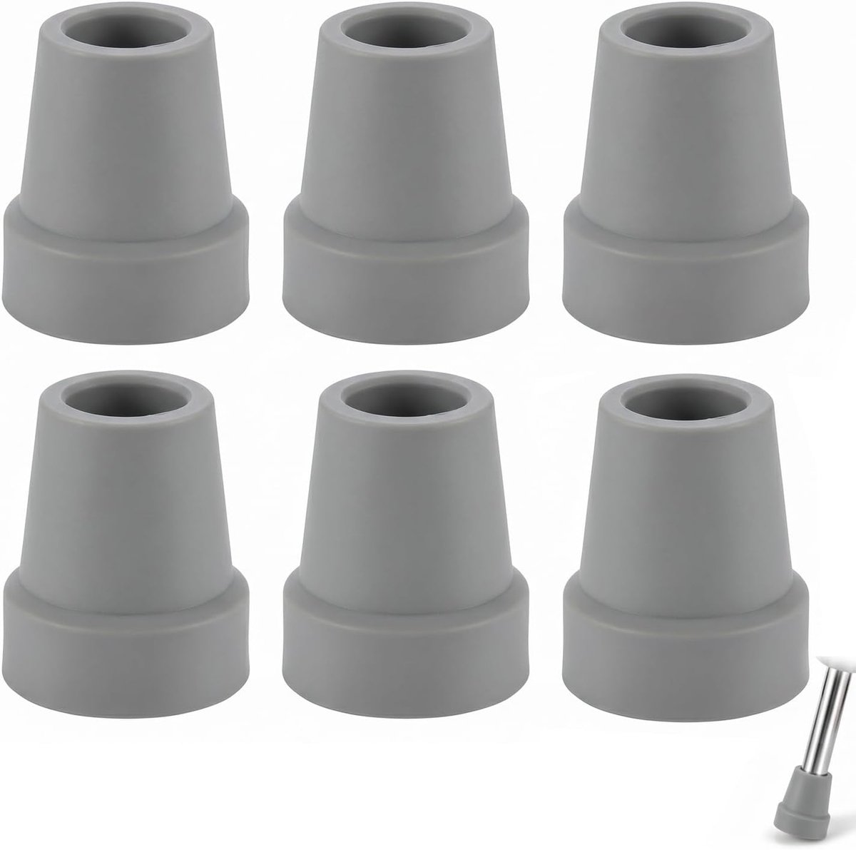 Set van 6 rubberen dopjes van 19 mm voor wandelstokken, antislip dopjes voor medische krukken, wandelstokken en douchestoelen, grijs, mobiliteitsaccessoires