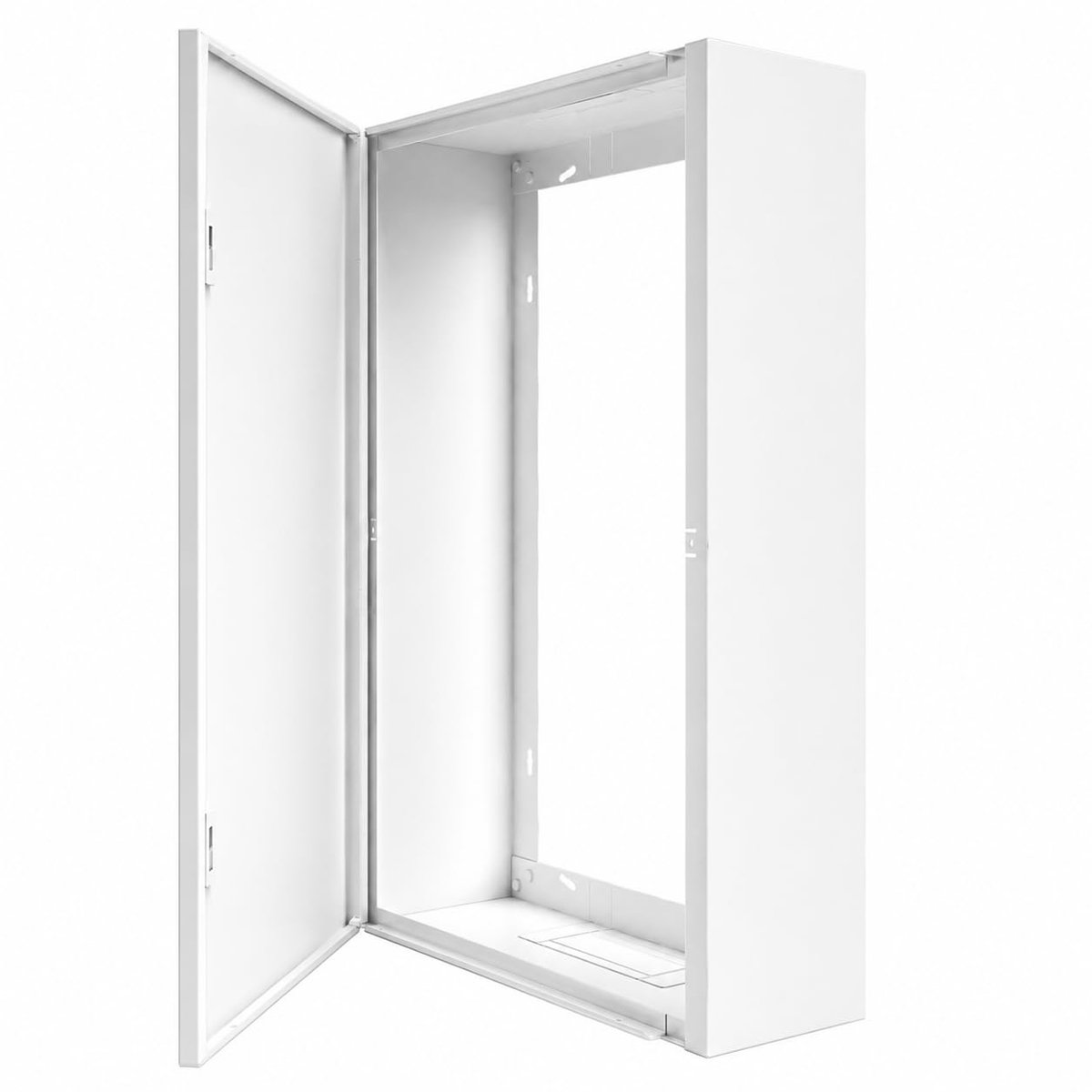 Opbergdoos voor schakelborden van wit staal, afmetingen behuizing: H 540 x B 340 x D 140 mm. Merk: ATOLE