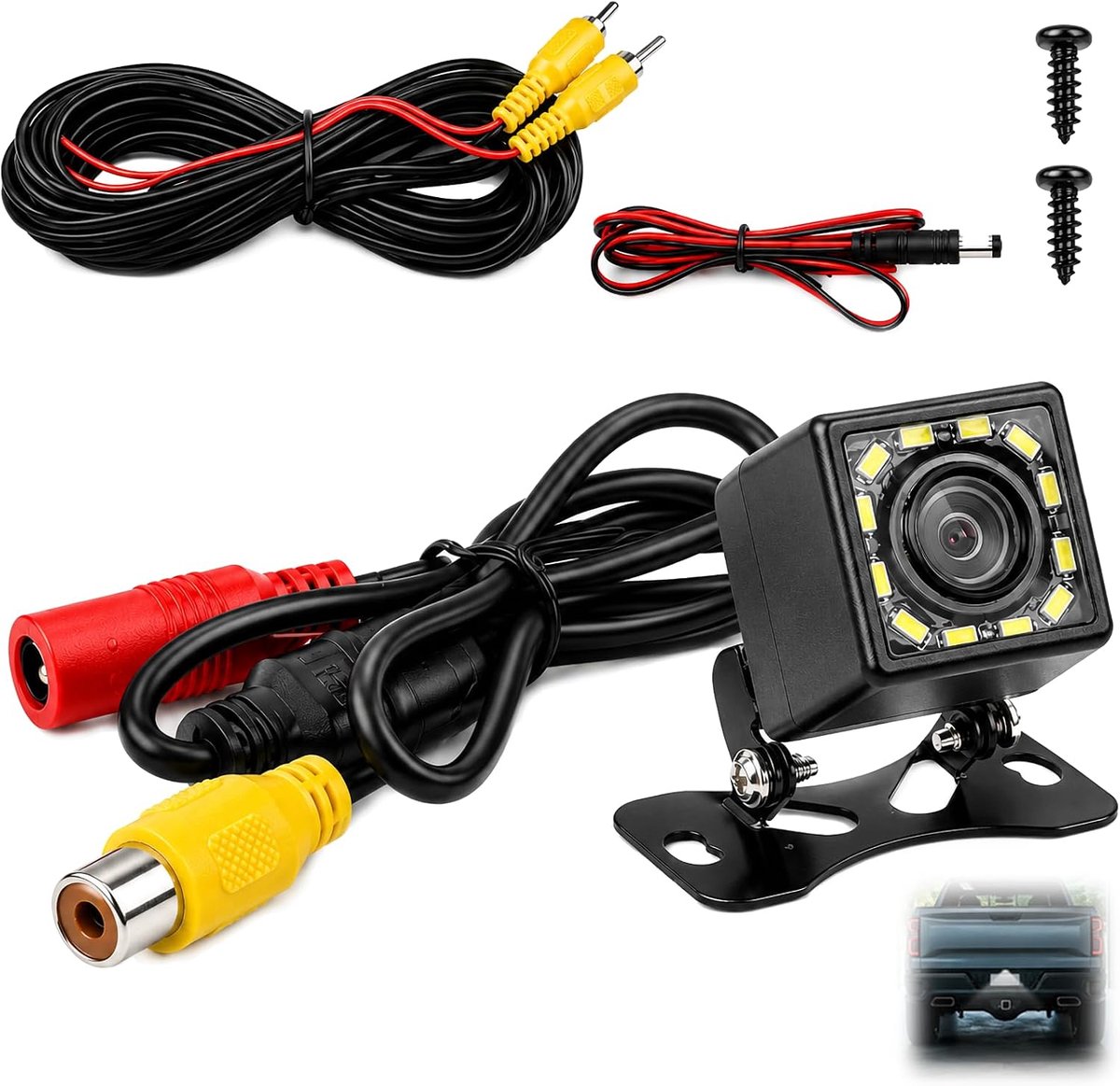 Achteruitrijcamera, 1080P HD met 12 led-nachtzicht, 170° groothoek, IP68 waterdicht, achteruitrijcamera voor auto, SUV, vrachtwagen, camper, bestelwagen, pick-up, 12V-24V, parkeerhulp