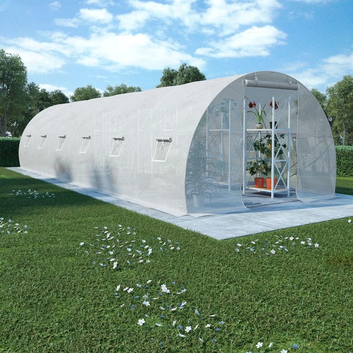 Broeikas voor de tuin, broeikas, met fundament, tunnel, tuinkas met 12 zijramen en 1 deur
