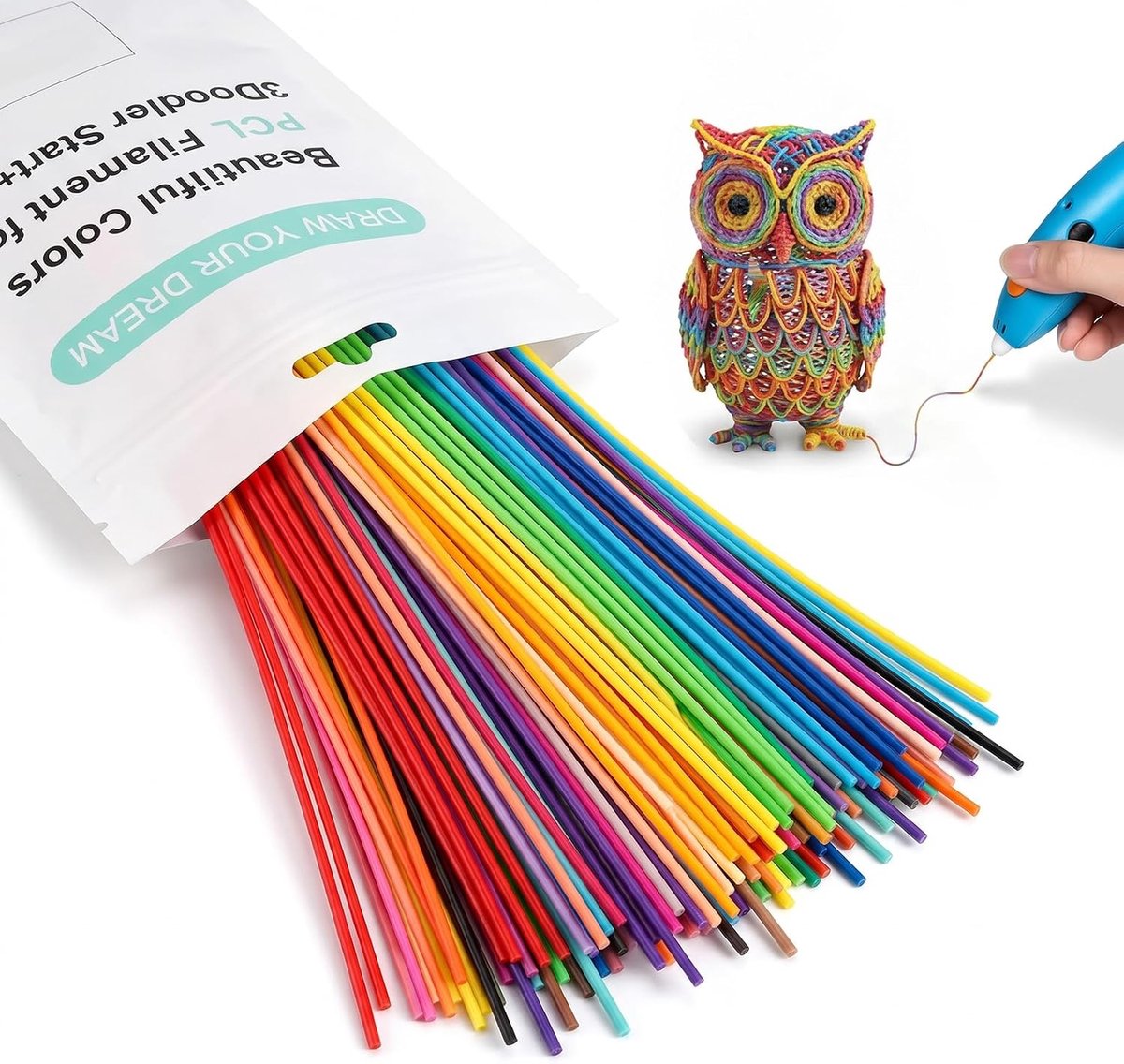 3D-penfilament, glow in the dark voor 3Doodler Start, 3D-printpennen, navullingen, PCL-filament 2,5 mm, heldere kleuren, navulverpakkingen, 10 kleuren, 100 stuks voor creatieve projecten