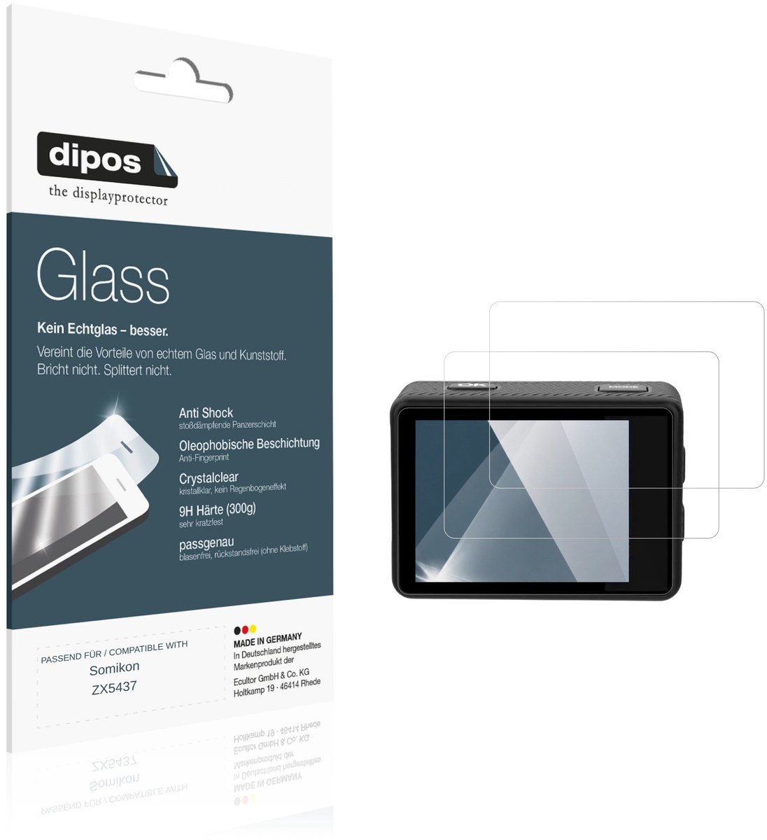 dipos – 2x Pantserfolie geschikt voor Somikon ZX5437 | 9H Screenprotector