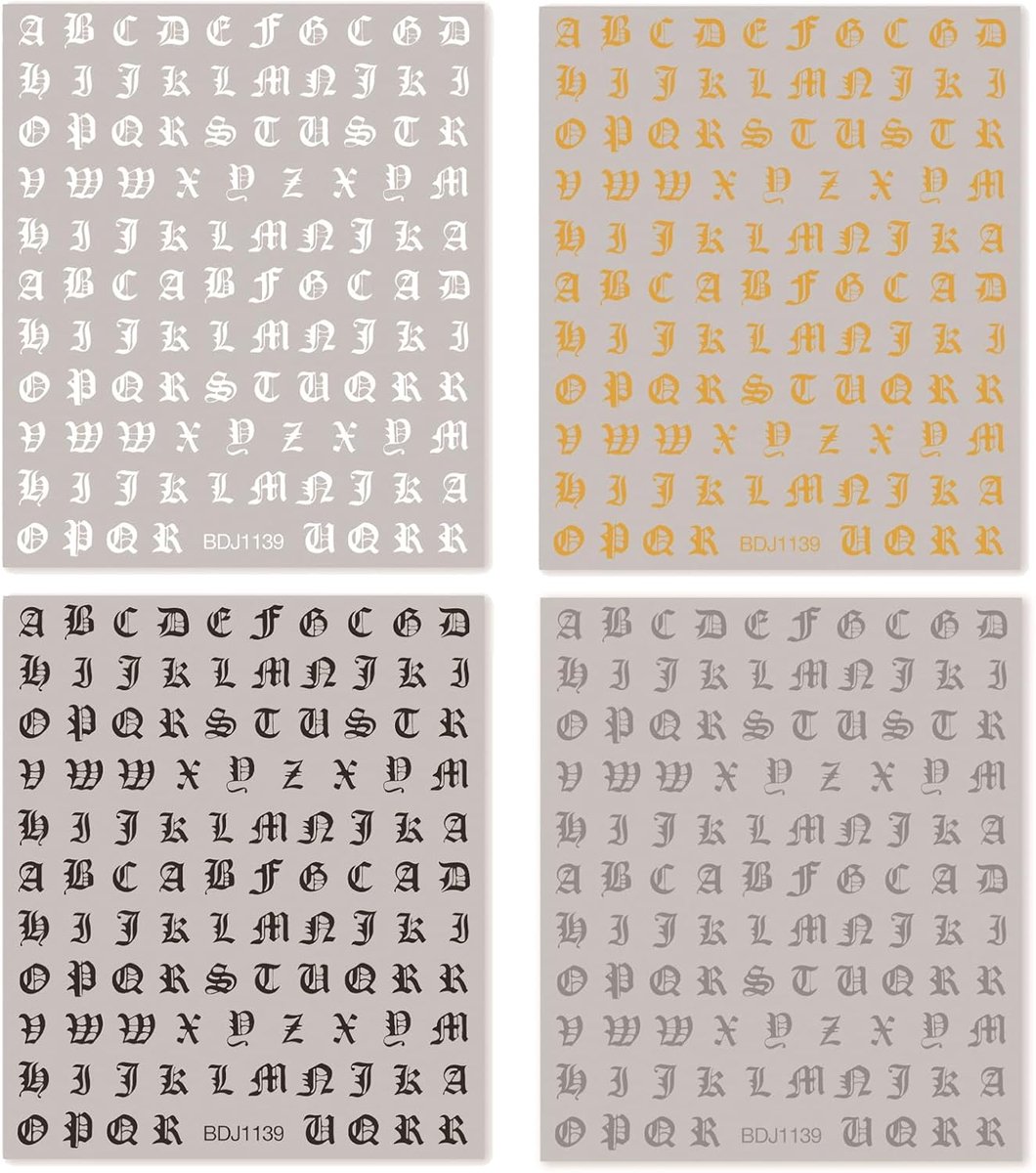 Nagelstickers 3D - Retro Engelse Letters - Zelfklevend - Gepersonaliseerde nageldesigns voor DIY-manicure - ShopVlot