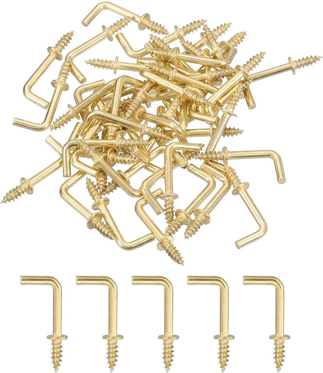 Schoenhaken 1/2 inch - L-vormige metalen schroefhaken - Goudkleurig - Ideaal voor het ophangen van items - ShopVlot
