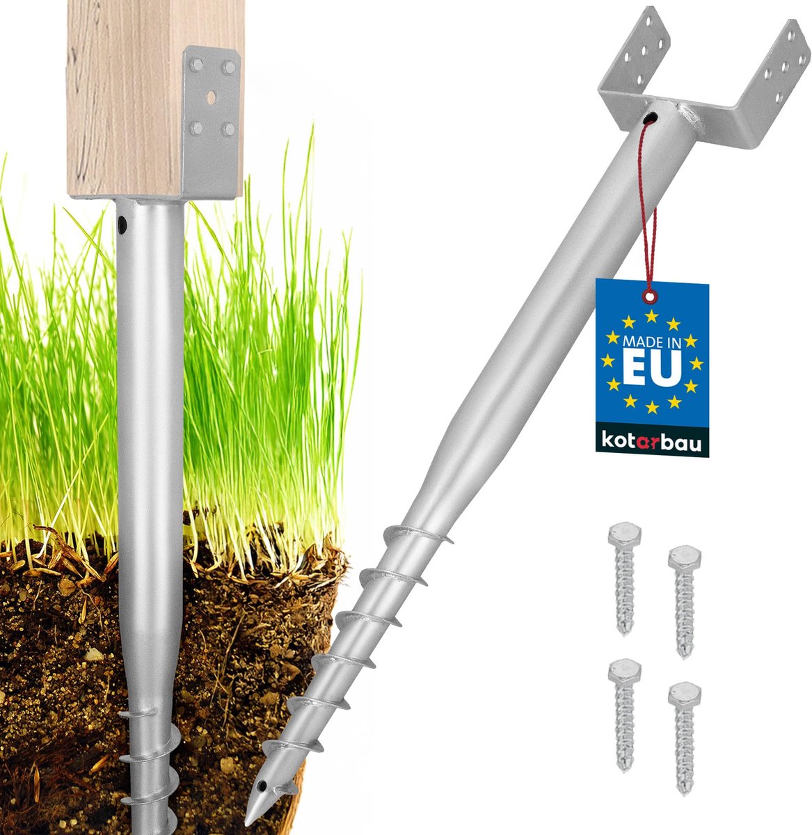 KOTARBAU® Paalhouder - Inschroefbare Paalhouder - Paalvoet 160 x 720 mm Gegalvaniseerde Paalhouder - Paalsteun - Schroeffundering - Inschroefbare Paalhuls voor Schuttingpalen en Houten Balken - Zilver
