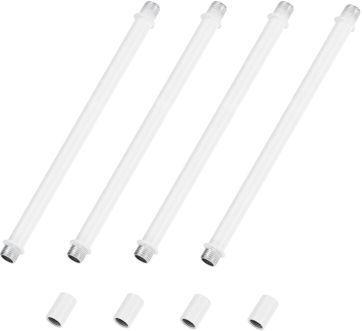 Set van 4 rechte buis, lampenstelset, 200 mm lang, M10, dubbele schroefdraadstang met koppelingsmoeren, moeren voor tafellampen, kroonluchters, lampen, reserveonderdelen [wit]