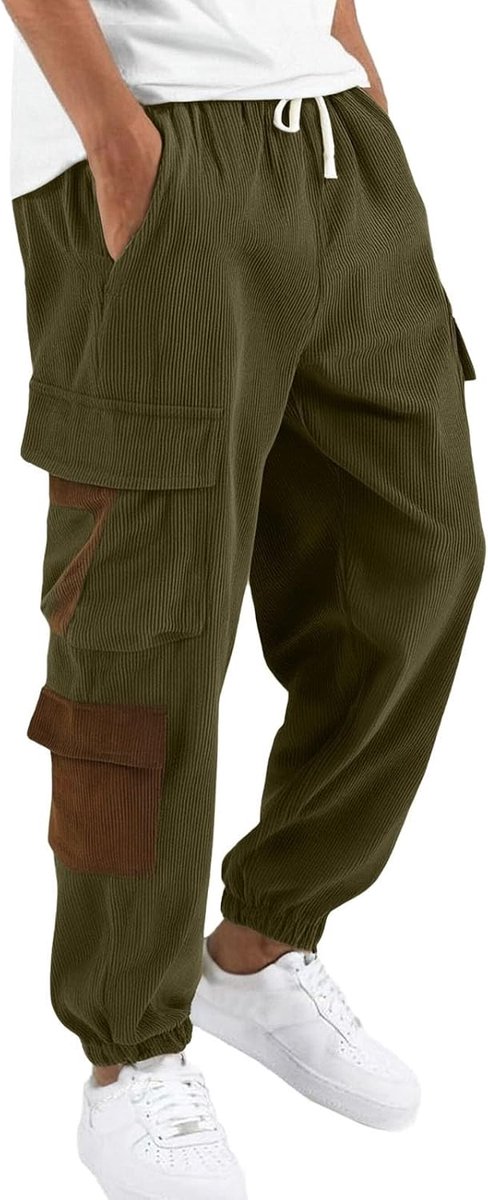 Cargobroek voor heren, streetwear, joggingbroek, corduroy, met meerdere zakken, comfortabel, voor werk, casual, alle seizoenen