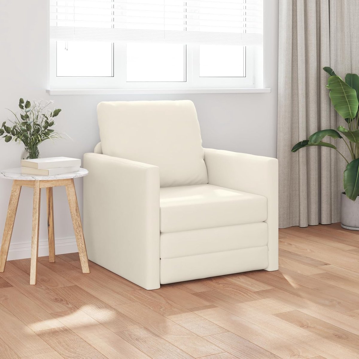 2-in-1, crème, 74 x 77 x 81 cm, fluweel, modern zitcomfort met pluche bekleding en robuust natuurhouten frame voor duurzaamheid en stabiliteit in het dagelijks leven