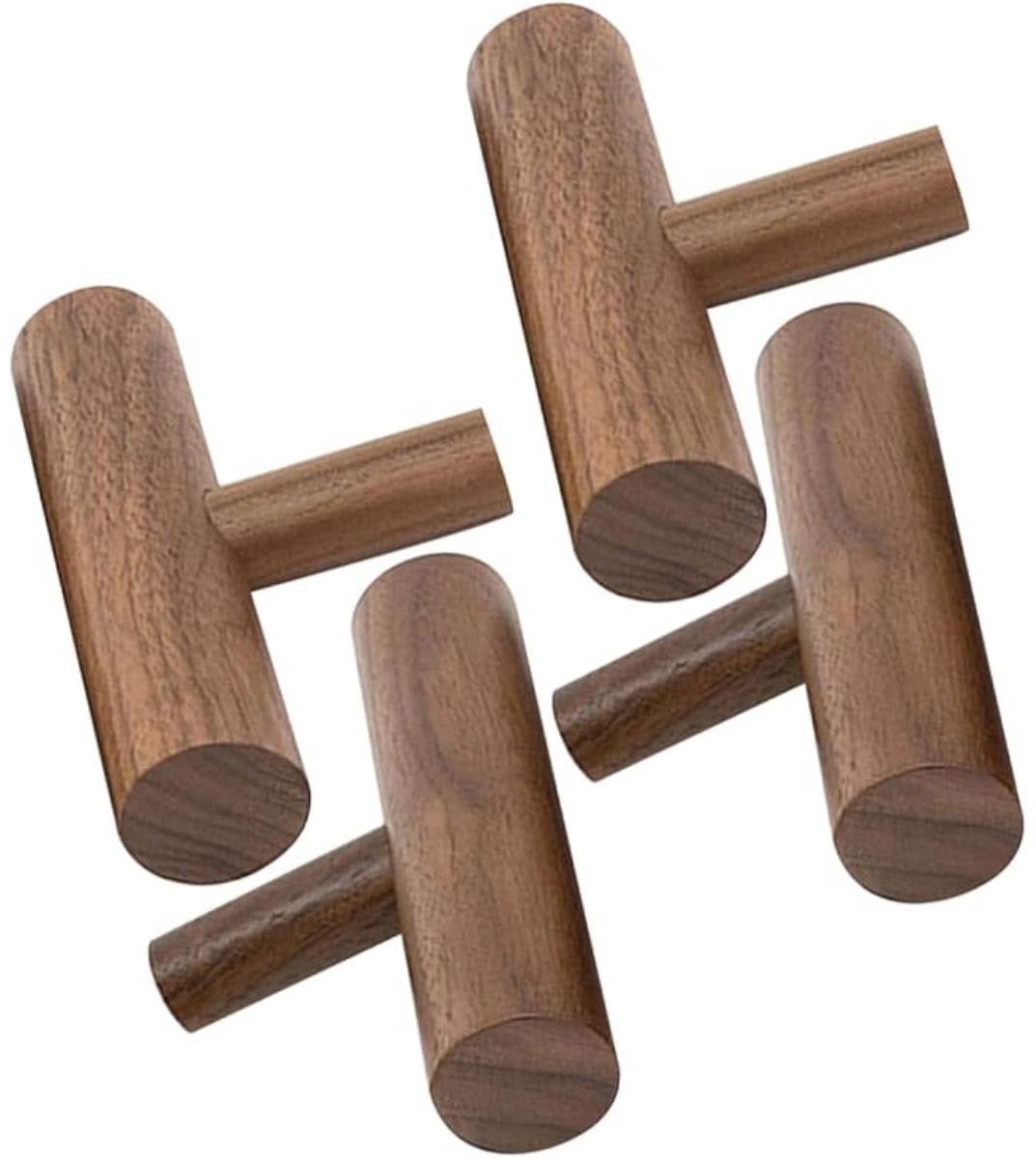 SSTRWGOOD Koppeling - Wandhaak - Houten kapstokhaak - Natuurlijke Houten Wandkapstok - Muurmontage - 4 Stuks