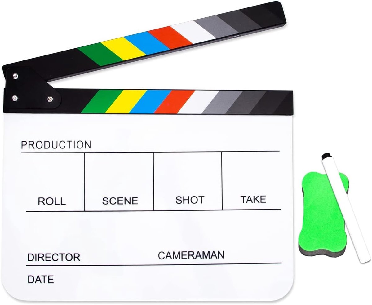 Kunststof klepelbord voor film, 30 x 24 cm regisseursduig gesneden actiescène leisteen voor film, video, tv-show, studio live, wit