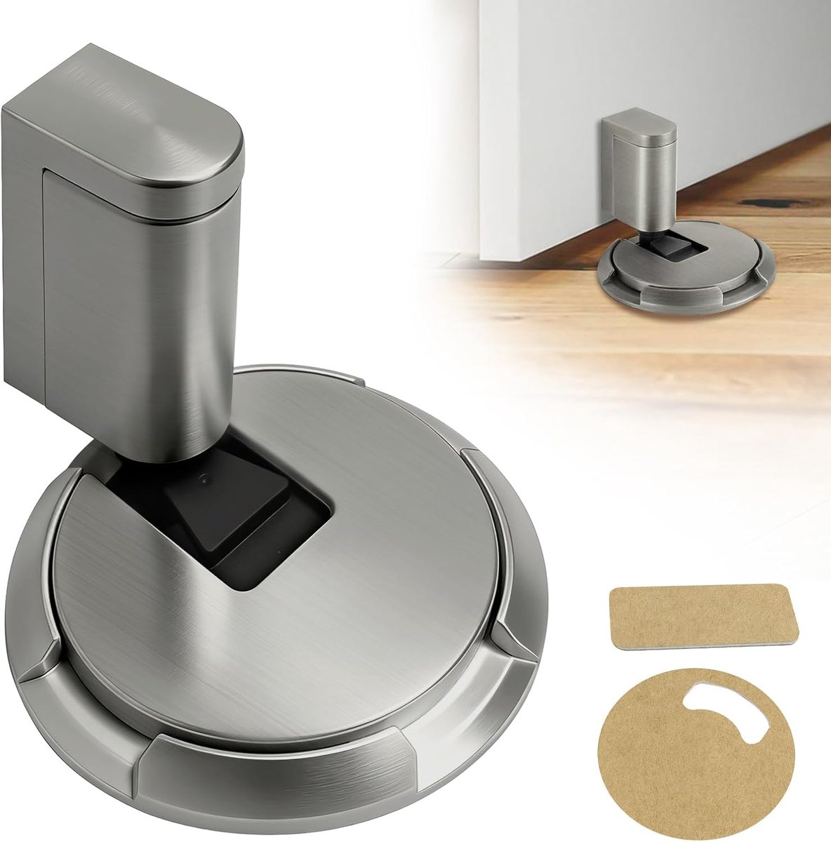 Door wedge for the floor, door stop made of metal, adjustable without drilling, with self-adhesive backing and screws - ShopVlot