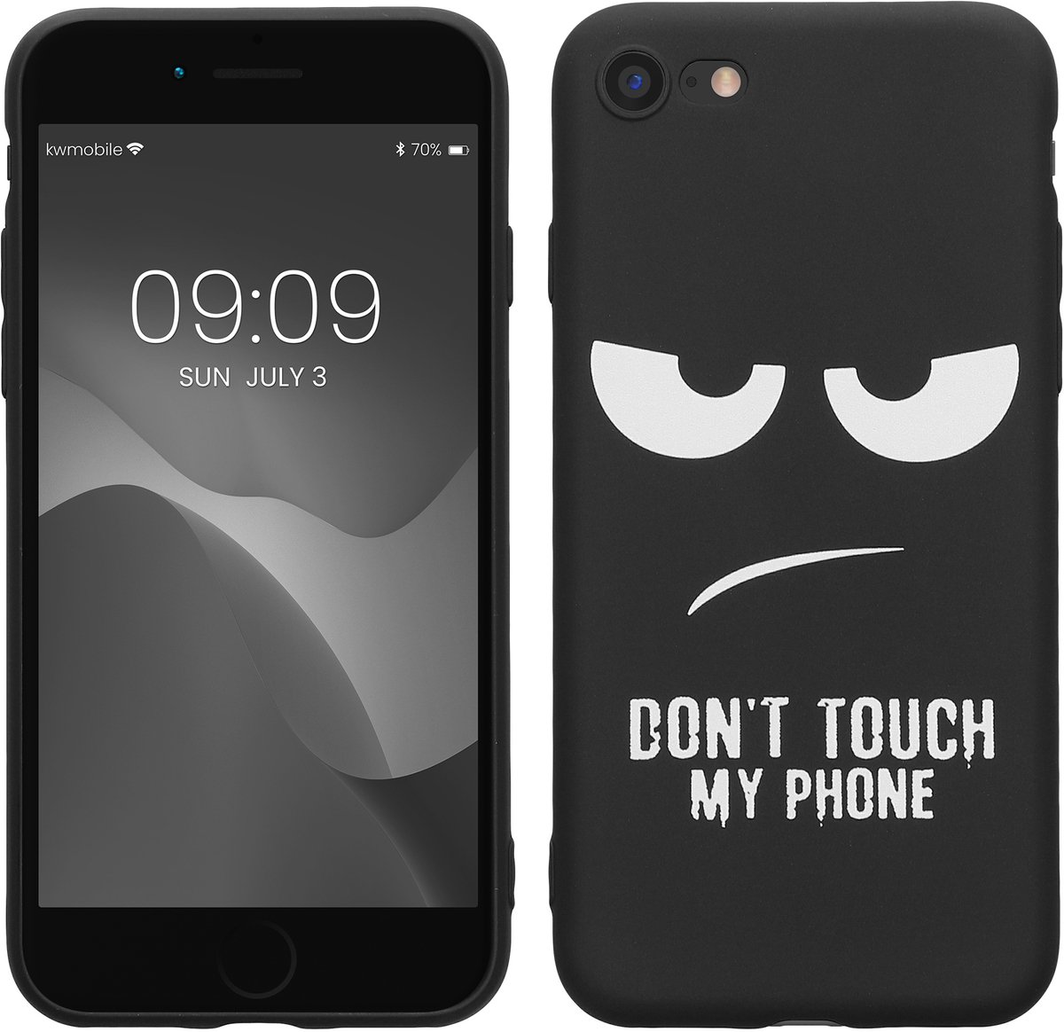 kwmobile telefoonhoesje geschikt voor Apple iPhone SE (2022) / SE (2020) / 8 / 7 - Hoesje voor smartphone in wit / zwart - Backcover van TPU - Don't Touch My Phone design