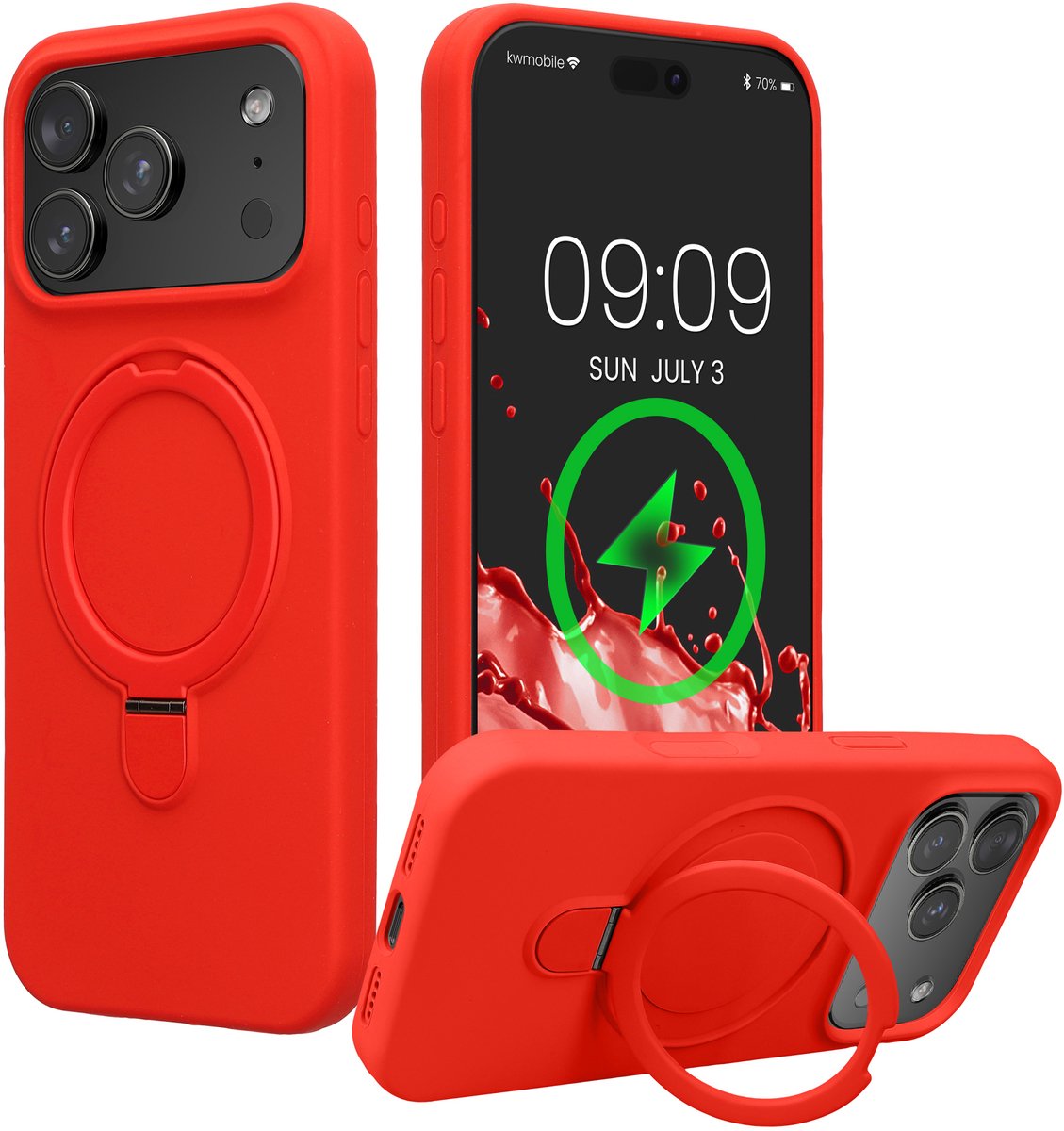 kwmobile Hoesje met Ringstandaard voor Apple iPhone 18 Pro Max / iPhone 17 Pro Max - Compatibel met MagSafe - Siliconen Beschermhoes met Microvezel Voering en Standaard - rood