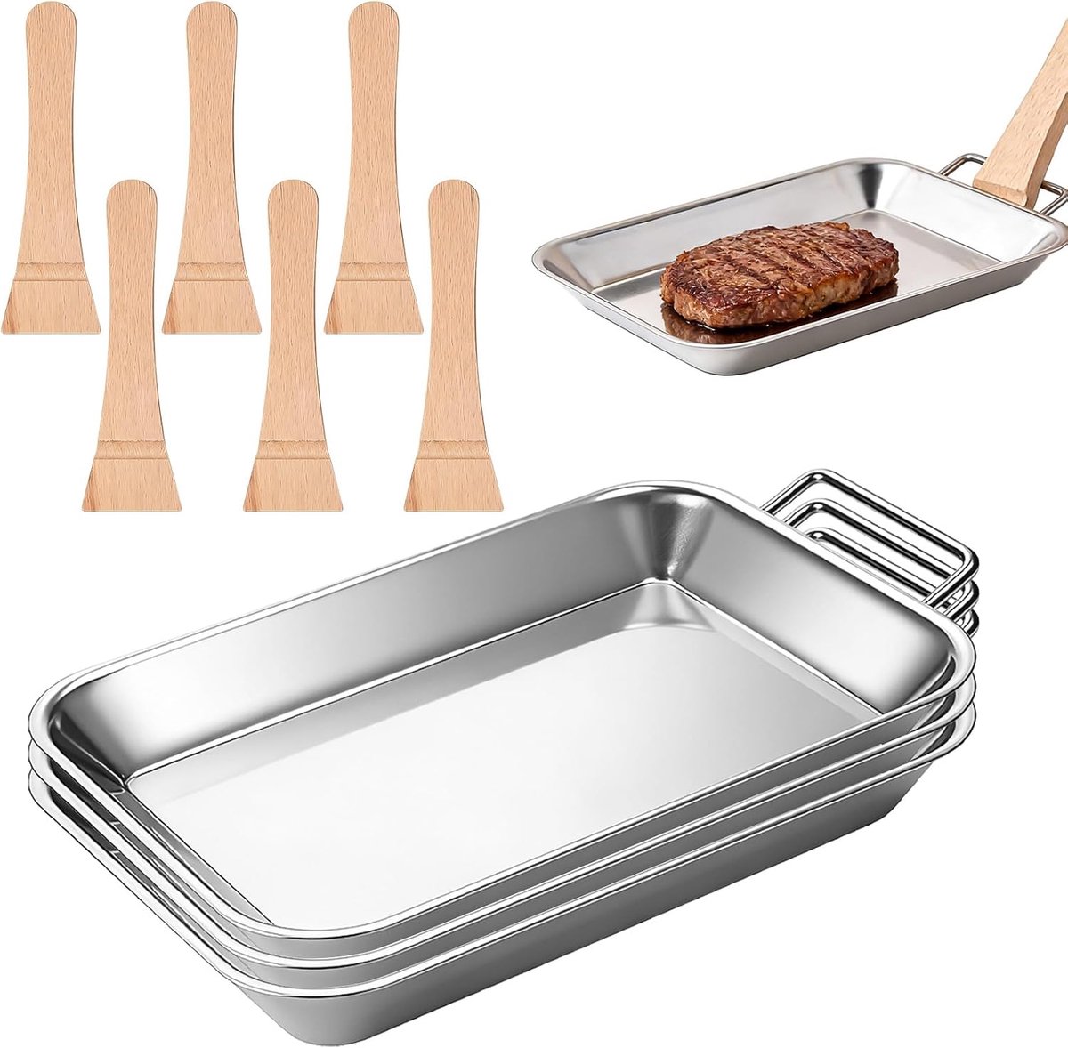 BBQ grillschalen 3-delige set - roestvrij staal - herbruikbaar - perfect voor groenten en vlees - ShopVlot