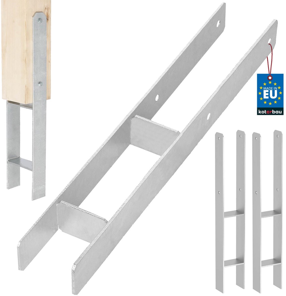 KOTARBAU® H Instortanker - Paalhouder in Beton Storten 80 x 600 mm 2 Stuks - Betonanker voor Houten Palen - Paaldrager Beton - Kolomvoet Beton - Thermisch Verzinkte Paalhouder