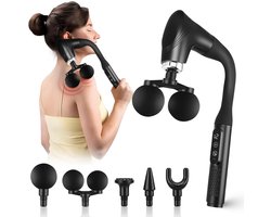 Dubbel Hoofd Massagepistool - Verlengde Handgreep - Spierherstel Bevorderen - 12 Snelheden LCD - 5 Opzetstukken - Zwart