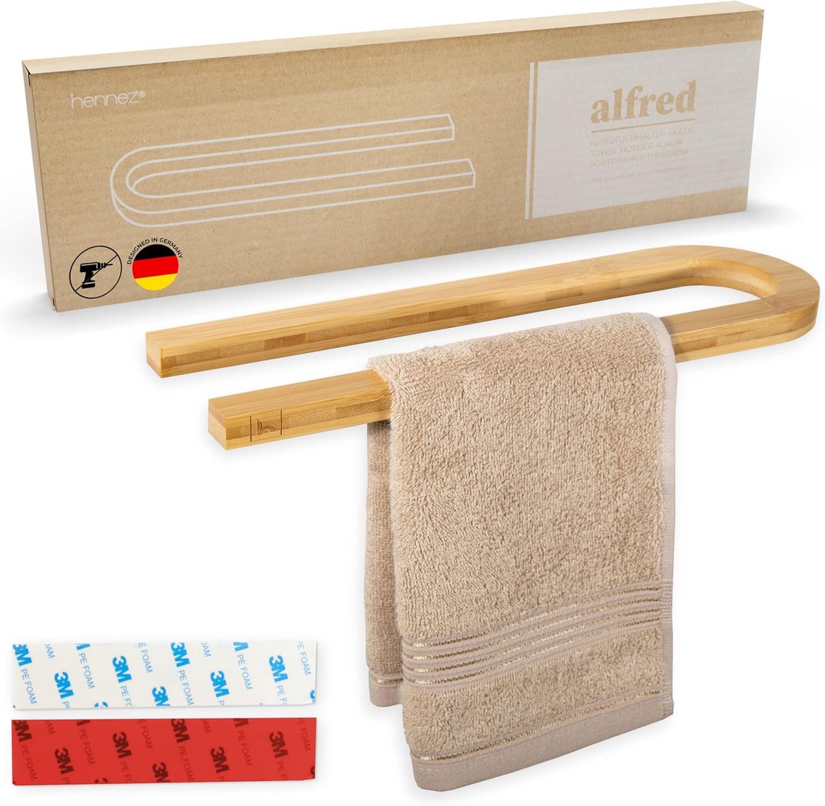SnelShoppen - Handdoekhouder zonder Boren - Bamboe Handdoekstang voor Badkamer en Deur - Houten Toiletpapierhouder - Handdoekenrek voor Thuisgebruik