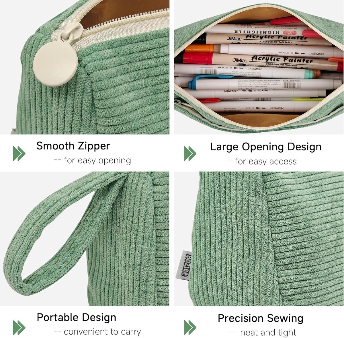 SnelShoppen - Grote Corduroy Pennenbak - Organiser voor Kantoor en School - Duurzaam en Stijlvol - 22,5x6,5x11 cm - Groen voor Meisjes en Tieners