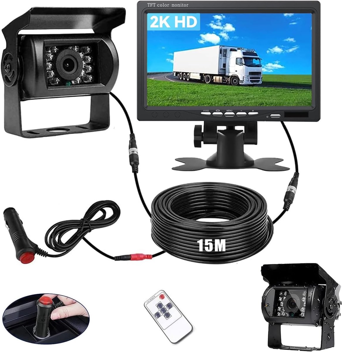 SnelShoppen - 1080P HD Achteruitrijcamera Set met 7 Inch LCD Scherm, Bedrade Signaalcamera, Nachtzicht, Waterdicht voor Vrachtwagen, Camper en Trailer