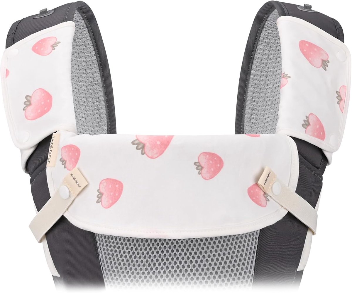 SnelShoppen - Baby Bijtringen Set - 100% Katoenen Sabber Bibs voor Draagzak - 3 Stuks - Aardbei Motief - Geschikt voor Pasgeborenen tot Peuters - Veil