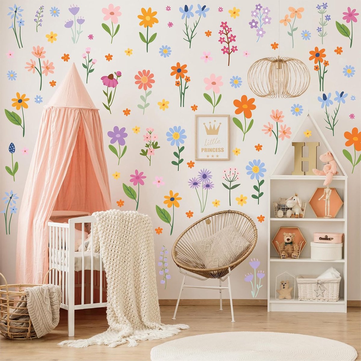 Muurstickers bloemen 102 stuks - lentedecoratie voor babykamer - kleurrijke bloemenstickers - eenvoudig aan te brengen - ShopVlot