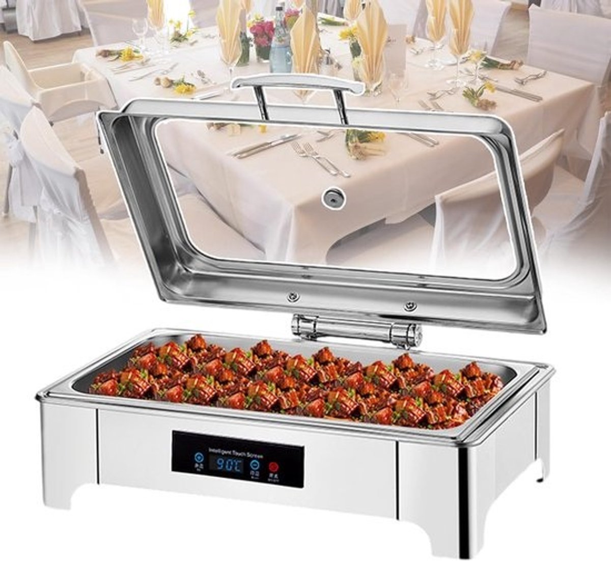 Elektrische warmhoudplaat - Buffetwarmer voor voedsel - Gerechten warmhouden - Grote capaciteit - 135L - 57x44x56 cm - Zilverkleurig