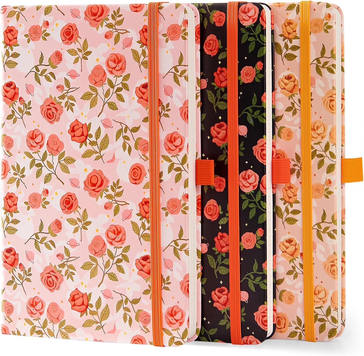 SnelShoppen - A5 Notebook, Dot Grid Notepad, Reisjournal, Bullet Journal voor Vrouwen, 200 Pagina's, 100gsm, 3 Stuks, Rozenmotief, Perfect voor Kantoo