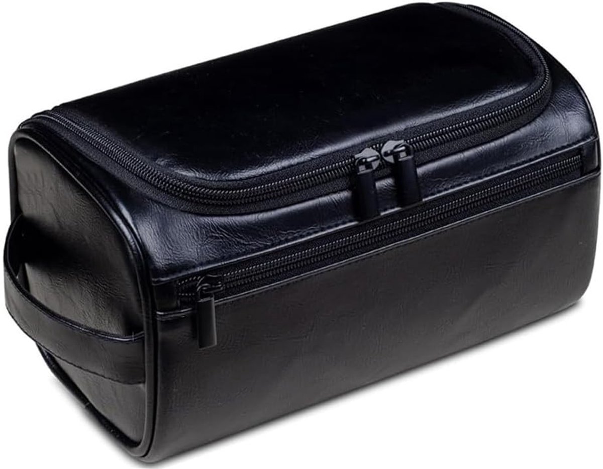 SnelShoppen - Luxe Toilettas voor Mannen van PU Leer, Donkerbruin Reis Toilettas met 3 Compartimenten voor Droge en Nat Items - Perfect voor Vakantie