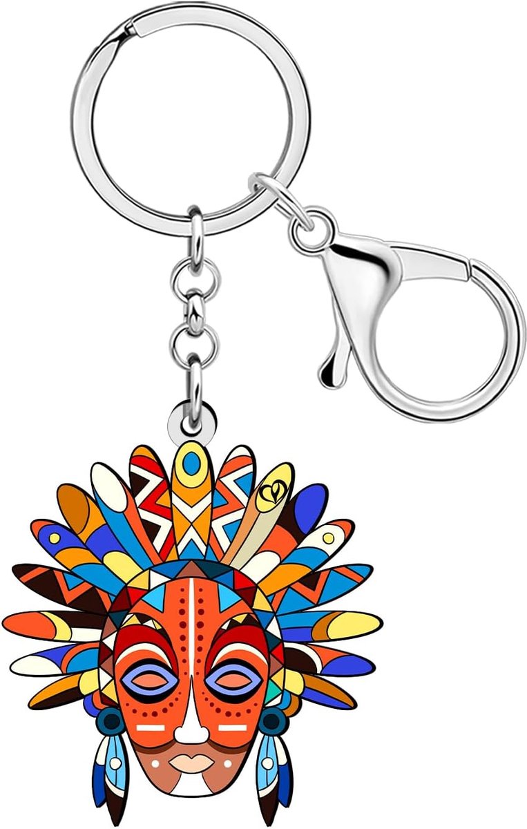 Sleutelhanger Hawaiian Tribal Masker - Acryl - Kleurrijk design - Perfect voor autosleutels - ShopVlot